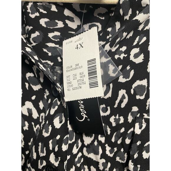 New Maggie Barnes Top Women’s 4X‎ Plus Button Front Leopard Print Stretch Black - Picture 4 of 4